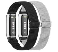 Paquete de 2 bandas elásticas ajustables para Fitbit Luxe, correa de nailon elástica suave de repuesto para Fitbit Luxe/Luxe edición especial, rastreador de fitness para mujeres y hombres (negro/gris)