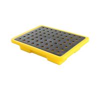 Paquete de 2 bandejas de goteo para barriles, bandeja grande antideslizante para pintura con drenaje, plataforma de polietileno a prueba de fugas para uso en salas industriales (amarillo, 49 x 35,5 x