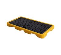 Paquete de 2 bandejas de goteo para barriles, bandeja grande antideslizante para pintura con drenaje, plataforma de polietileno a prueba de fugas para industria y garaje, amarillo, 130 x 68 x 10 cm