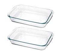Paquete de 2 Bandejas de horno rectangular, Fuente para gratinar, Molde para hornear de Cristal, capacidad 1.6 L - Longitud 29.7 x Profundidad 17.8 x Altura 5.1 cm -JUANIO-