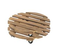 Paquete de 2 bandejas de madera para plantas con ruedas, 35 cm, redonda, de haya, base para macetas con ruedas de acero inoxidable, soporte duradero y elegante