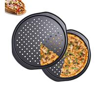 Paquete de 2 bandejas de pizza para horno, bandeja de pizza perforada antiadherente, bandeja para hornear pizza, distribución uniforme del calor