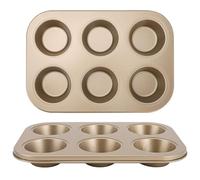 Paquete de 2 bandejas para magdalenas, lata para magdalenas, 6 tazas, bandeja de pudín Yorkshire, 18,5 x 26,5 x 3 cm, bandeja de acero al carbono, apta para lavavajillas, sartén profunda antiadherente