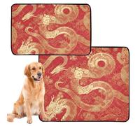 Paquete de 2 bandejas para orina de perro para interiores, almohadillas antideslizantes para sofá, 24 x 36 pulgadas + 36 x 42 pulgadas, dragón dorado sobre rojo