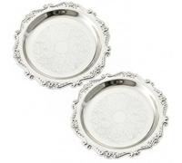 Paquete de 2 bandejas Plateadas de 7, 9 Pulgadas, Bandeja Decorativa de Metal para Servir, Plato Plateado Vintage para Mesa de café, refrigerios, postres de Frutas, decoración del hogar, Centro d
