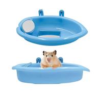 Paquete de 2 bañeras y cuenco de comida de plástico para animales pequeños, contenedor de baño de arena azul con espejos y kit de montaje de jaula para hámsters, ratas y otras mascotas pequeñas