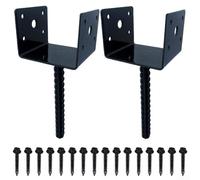 Paquete de 2 bases de poste de valla en forma de Estados Unidos para postes de madera de 4 x 4 pulgadas, anclaje de hormigón resistente con tornillos, soporte de barandilla de cubierta de metal negro