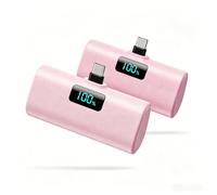 [Paquete de 2]Batería Externa para iPhone Serie 15/16/17,5200mAh USB C Power Bank Carga Rápida Ultra-Ligera Batería Portátil con Pantalla LCD Mini Cargador Portátil para iPhone 17/16/15 Galaxy(Rosado)
