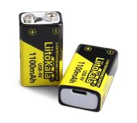 Paquete de 2 baterías recargables LiitoKala de 9 V, baterías de bloque de iones de litio de 1100 mAh con cable de carga rápida USB-C ideal para detectores de humo, detectores de incendios, alarmas