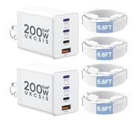 Paquete de 2 bloques de carga USB C de 200 W, adaptador para iPhone 17/16/15 Pro Max, carga rápida, bloque de carga rápida plegable GaN5 de 4 puertos, doble portátil de 65 W, cargador súper rápido