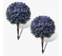 Paquete de 2 bolas de boj artificiales con estacas, resistentes a los rayos UV, arbustos artificiales para exteriores, plantas de plástico para decoración de porche y jardín interior y exterior, color