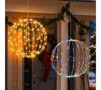 Paquete de 2 bolas de luz LED Twinkle Orbs a pilas, impermeables, colgantes, for decoración de exteriores, patios, jardines y festivales.(Warm+Colorful,10.24 inch)