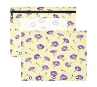 Paquete de 2 bolsas A4 para archivos, diseño de petunia morada, 12.2 x 9.45 pulgadas, impermeable, rejilla de fútbol, poliéster, organizador de artículos de papelería de ventana de PVC transparente