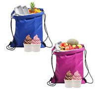 Paquete de 2 Bolsas Almuerzo con Cordon Aislado, Bolsas Almuerzo Plegables Impermeables, Aislante, Bolsas Mas Frescas, Ideal para el Trabajo, la Escuela, la Playa, el Picnic (27 x 33 cm)