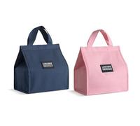 Paquete de 2 bolsas de almuerzo para niños, bolsas de almuerzo portátiles aisladas, azul rosa, reutilizables para la escuela