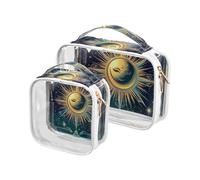 Paquete de 2 bolsas de aseo decorativas transparentes con diseño de tarot bohemio y astrología de colores para hombre, aprobado por la TSA, bolsa de maquillaje portátil, organizador de viaje esencial