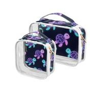 Paquete de 2 bolsas de aseo decorativas transparentes con diseño de tortuga fluorescente de neón para mujeres que viajan, aprobadas por la TSA, bolsa de viaje para maquillaje compatible con