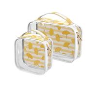 Paquete de 2 bolsas de aseo pequeñas de hojas de Ginkgo Biloba a rayas amarillas y blancas transparentes aprobadas por la TSA, compatible con las aerolíneas aeroportuarias, hojas de Ginkgo biloba a