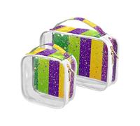 Paquete de 2 bolsas de aseo pequeñas transparentes para carnaval de Mardi Gras, color morado y verde, aprobado por la TSA, bolsa de maquillaje portátil para viajes, compatible con aerolíneas, carnaval