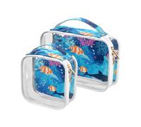 Paquete de 2 bolsas de aseo transparentes con diseño de delfines marinos y animales marinos, tamaño pequeño, aprobado por la TSA, bolsa de cosméticos de viaje esencial, Algunos delfines marinos azules