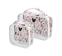 Paquete de 2 bolsas de aseo transparentes para el día de San Valentín, diseño de corazones lindos para hombre, aprobado por la TSA, resistente al agua, bolsa de cosméticos pequeña esencial de viaje