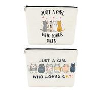 Paquete De 2 Bolsas De Cosméticos Para Gatos Para Mujeres, Bolsa De Almacenamiento De Gatos De Dibujos Animados, Bolsa De Cosméticos De Animales Lindos, Regalo Para Amantes De Los Gatos