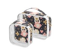 Paquete de 2 bolsas de maquillaje transparentes Mr & mrs Bear Pink Gold para mujer, aprobadas por la TSA, bolsa organizadora de maquillaje transparente para hombre, kit de afeitado, MR & MRS oso rosa