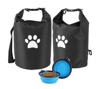 Paquete de 2 bolsas de viaje compactas para perros, almacenamiento de alimentos para mascotas con cuencos plegables, diseño a prueba de fugas para viajes en coche, camping, salidas de día (rojo)