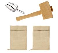 Paquete de 2 bolsas Lewis y 1 juego de mazo de hielo, bolsas de hielo trituradas de lona reutilizables con mazo de madera para triturar hielo seco en casa, fiesta, bar, cocina, trituración de hielo