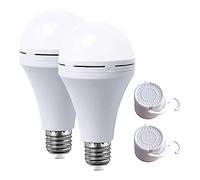 Paquete de 2 bombillas LED de emergencia multifuncionales recargables de 12 W, equivalentes a 5000 K, luces colgantes brillantes para exteriores, para corte de energía, camping, jardín, fiesta, luces