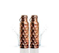 Paquete de 2 botellas de cobre puro martillado con tapa y bolsa de transporte, sin BPA, a prueba de fugas, que apoya la salud digestiva y hepática, inspirada en Ayurveda