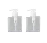 Paquete de 2 botellas de plástico ámbar de 250 ml para jabón de manos, champú, loción, dispensadores de viaje recargables con mecanismo de bloqueo (transparente)