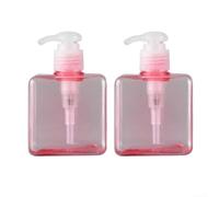 Paquete de 2 botellas de plástico ámbar de 250 ml para jabón de manos, champú, loción, dispensadores de viaje recargables con mecanismo de bloqueo (rosa)
