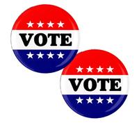 Paquete de 2 botones patrióticos para voto electoral, fáciles de leer, grandes de 2.25 pulgadas, Metal, Sin gemas.