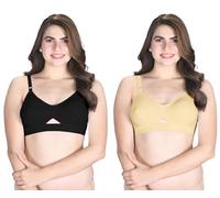 Paquete de 2 brasieres Venus Board Bottom con correa ajustable, Beige y Negro, 75