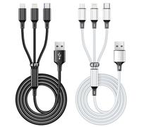 Paquete de 2 cables de carga múltiple, cable de carga rápida 3 en 1, cable USB múltiple trenzado de nailon de 1,25 m con puerto micro USB tipo C para iPhone, Samsung, PS4, tablet, Xiaomi y más (negro