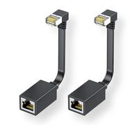 Paquete de 2 cables de extensión Ethernet Cat7 en ángulo recto planos de 0.5 pies, ángulo recto hasta 90 grados LAN extendido, cable de conexión de red macho a hembra para módem enrutador, Smart TV,