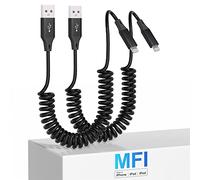 Paquete de 2 cables Lightning en espiral,Cable USB a Lightning certificado A-pple Carplay y MFi, cargador iPhone retráctil con transmisión de datos, cable de carga de iPhone corto para iPhone/Pad/Pod