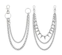 Paquete de 2 cadenas de mezclilla punk para hombres y mujeres, juego de cadenas góticas con remaches plateados con clip, cadena de metal multicapa para hip hop, calle, festival, estilo diario