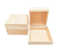 Paquete de 2 cajas de almacenamiento de madera sin terminar con tapa superior, caja de madera de pino para manualidades, pasatiempos de arte y almacenamiento en el hogar (12 x 12 x 8 cm)
