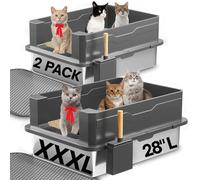 Paquete de 2 cajas de arena para gatos de acero inoxidable XXXL - Cajas de metal de gran tamaño de 28 pulgadas de largo x 20 pulgadas de ancho con lados altos y tapa, antiadherentes, sin olor, cajas
