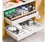 Paquete de 2 Cajones Extraibles para Cocina, ancho ajustable de 32 a 53 cm, cajones deslizables y cajón extraíble para ollas y sartenes, adhesivo sin tornillos (Blanca XD1)