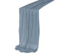 Paquete de 2 caminos de mesa de gasa plisados de 300 cm para decoración de bodas, color verde claro, gris, azul, camino de gasa para mesa rústica bohemia de granja (gris azul)
