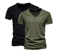 Paquete de 2 camisas de manga corta para hombre, cuello en V, camisa básica que absorbe la humedad, camisas de gimnasio, paquete múltiple, camisas de verano de color sólido, camisetas de ajuste