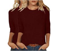 Paquete de 2 camisetas de manga 3/4 para mujer, ajuste holgado, cuello redondo, camisetas básicas tipo túnica, casuales, de color liso, ligeras, transpirables, para uso diario, para primavera, verano