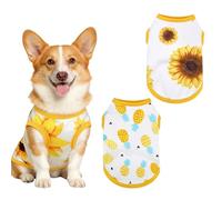 Paquete de 2 camisetas para perros sin mangas, bonito chaleco de perro con estampado de girasol y piña para perros pequeños y medianos, camiseta sin mangas suave y transpirable para cachorros, ropa de