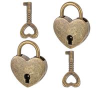 Paquete de 2 candados con forma de corazón, mini candado de bronce antiguo en forma de corazón con llave, pequeño candado de metal vintage estilo arqueizado y llave para taquilla de libros diarios