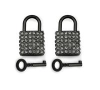 Paquete de 2 candados cuadrados brillantes mini candado cuadrado decorativo para equipaje, accesorio de bolso con llave para joyero diario (negro)