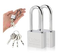 Paquete de 2 candados de acero resistente con grillete largo, candado seguro de acero impermeable para exteriores con 4 llaves para cobertizo, almacén, valla, oficina, garaje, jardín, armario de