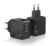 (Paquete de 2) Cargador USB C de 65 W, Estación de carga de 3 puertos con adaptador cargador PD GaN, Cargador rápido múltiple, Fuente de alimentación USB C para iPhone serie 17/16/15, iPad Pro/Air, Ma